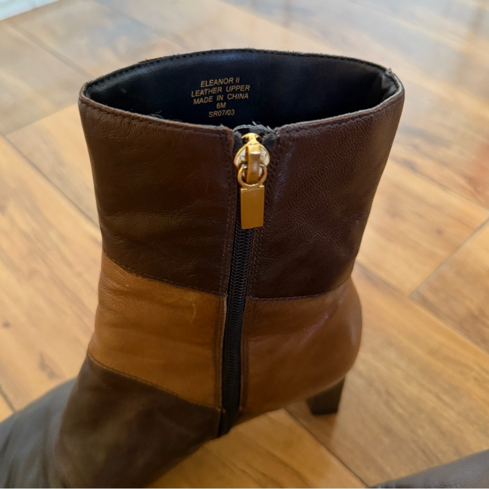 Brown Patchwork Leather Ankle Boots - image 5